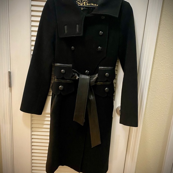 Authentic Mackage Women’s Wool & Leather Long Coat Size XS - Picture 1 of 10